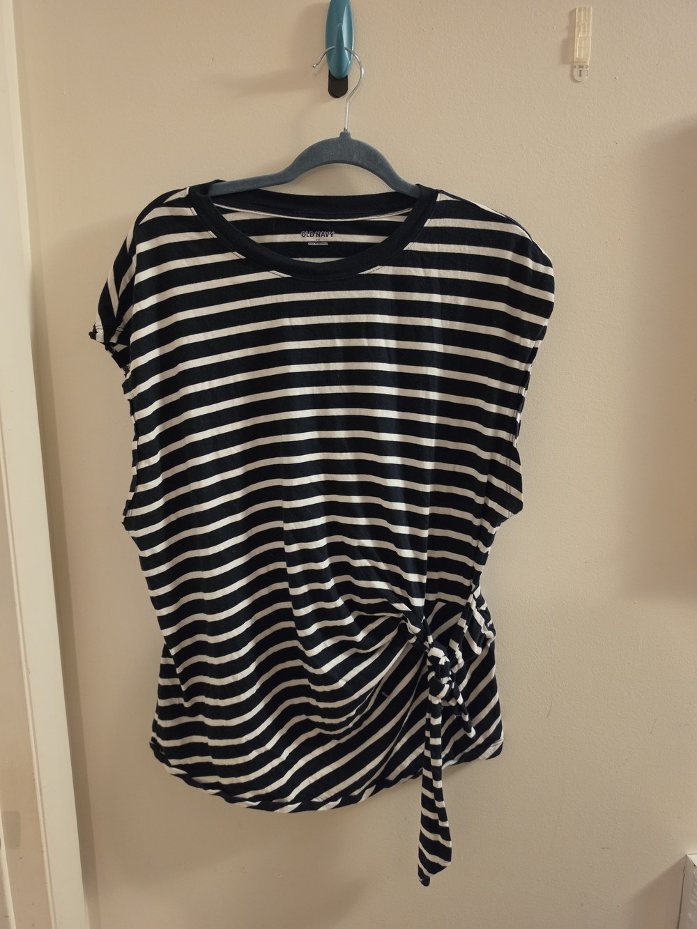 Old Navy Navy & White Striped Tie-Side Short Sleeve Top Size Xxl